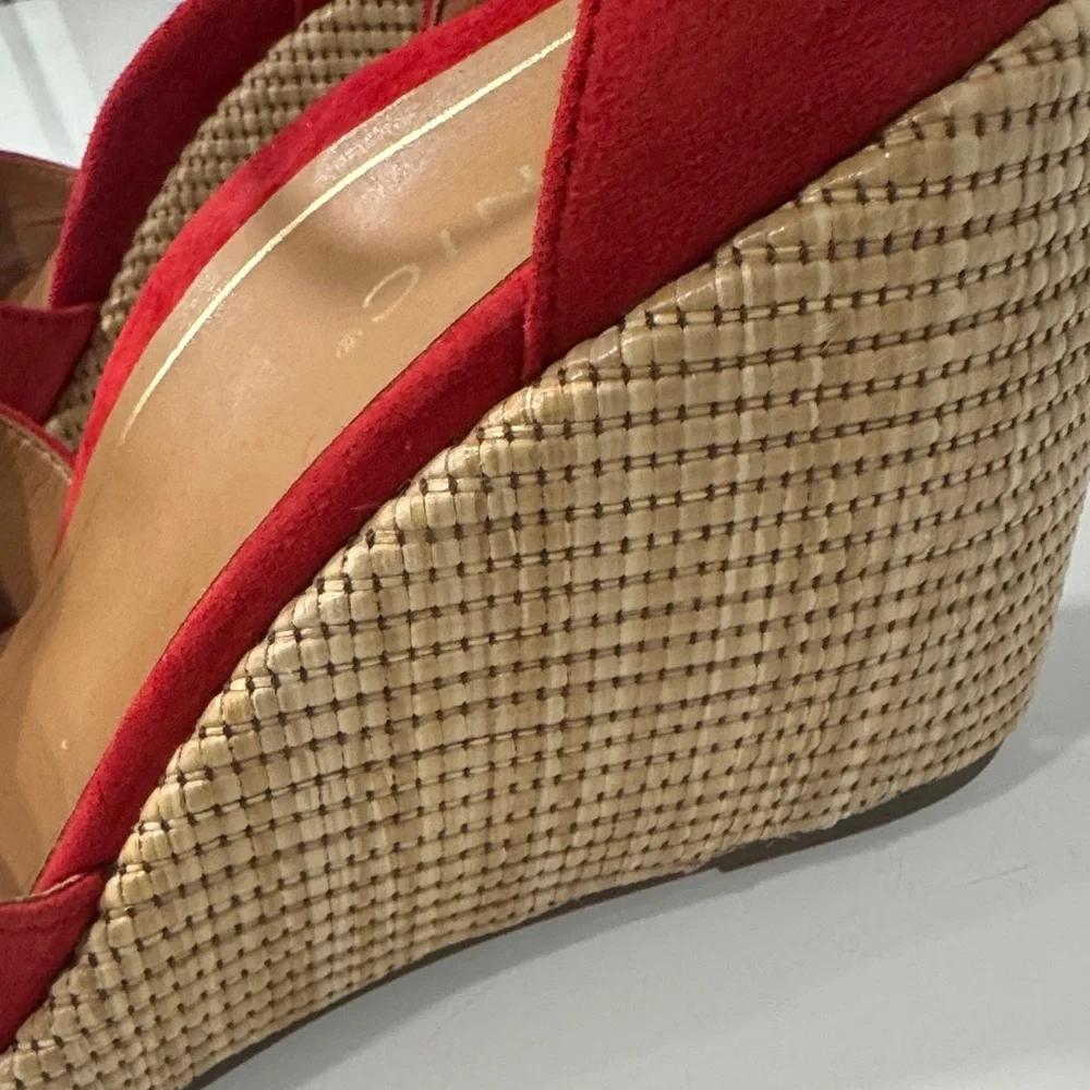 Vionic Red Suede Ankle-Strap Wedge Sandals - Picture 5 of 8